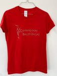 Women's Red Silouette T-Shirt Contemporary Ballet Dallas logo Gildan 